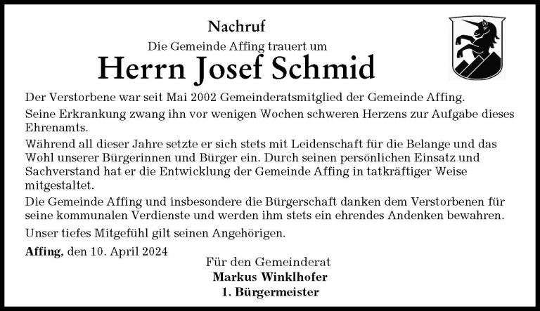 Nachruf Josef Schmid